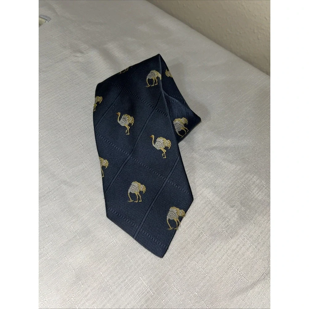 Vintage Pride‎ of England Ostrich Tie Necktie Navy Blue 56